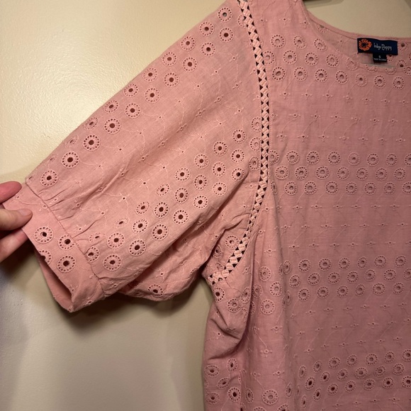 Indigo Poppy Coral 100% Cotton Shirt Top Eyelet Small - Picture 5 of 7